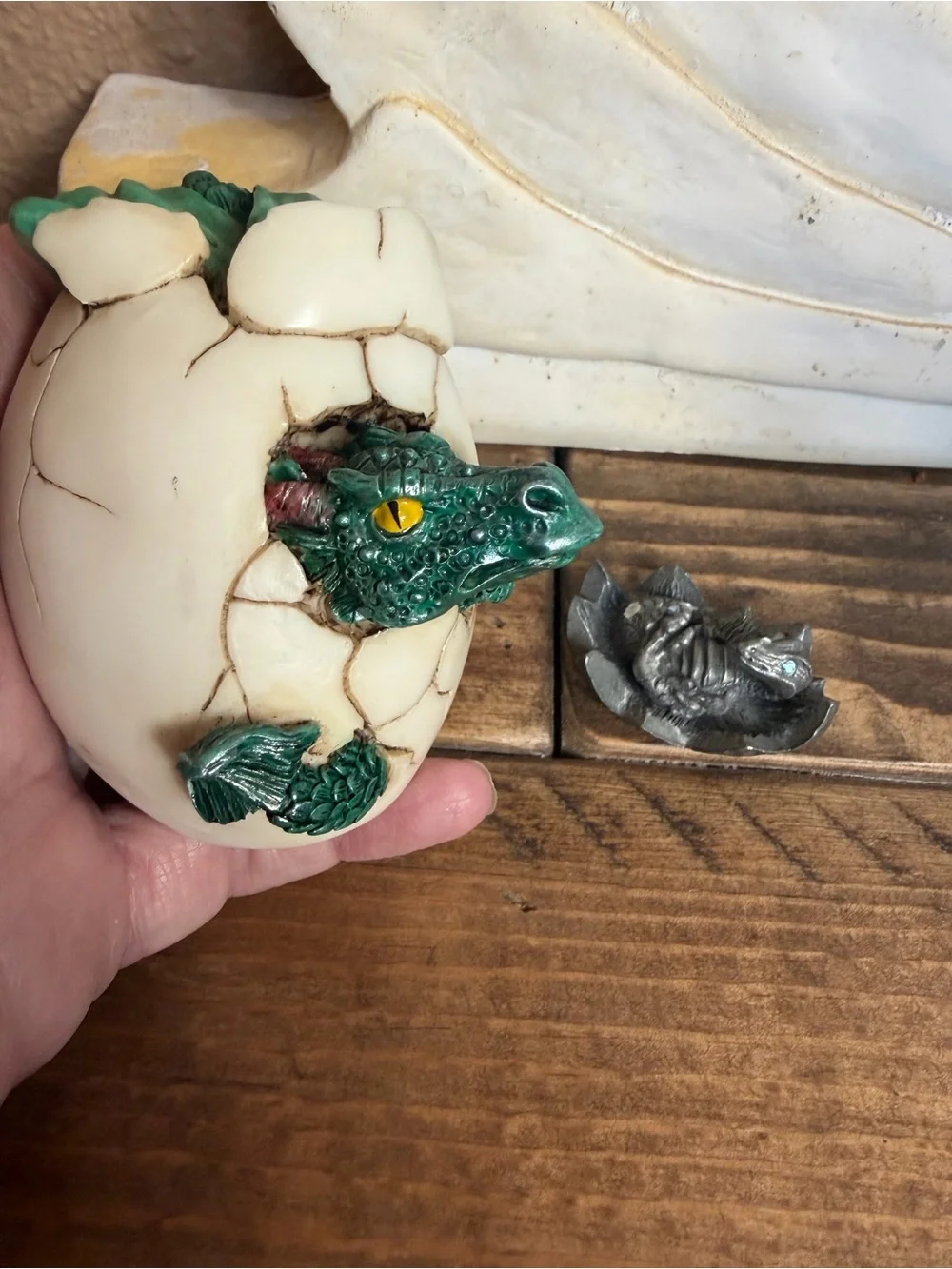 Vintage 90’s Green Baby Dragon Hatchling and Radcliffe Pewter Jewel Eyed Dragon